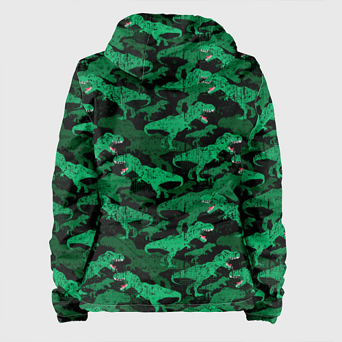 Женская куртка Зелёные тираннозавры - камуфляж / 3D-Черный – фото 2