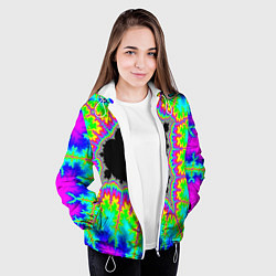 Куртка с капюшоном женская Фрактальная кислотная черная дыра - множество Манд, цвет: 3D-белый — фото 2