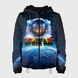 Куртка с капюшоном женская Космический кот, цвет: 3D-черный