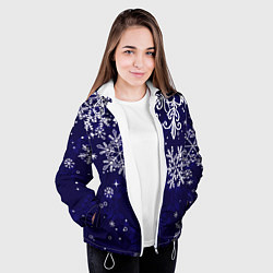 Куртка с капюшоном женская Новогодние снежинки, цвет: 3D-белый — фото 2