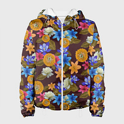 Куртка с капюшоном женская Exotic Flowers, цвет: 3D-белый