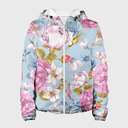 Куртка с капюшоном женская Цветы, цвет: 3D-белый