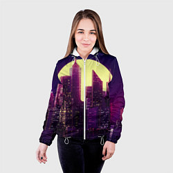 Куртка с капюшоном женская Неоновый город, цвет: 3D-белый — фото 2