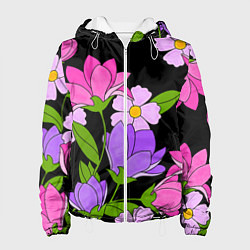 Куртка с капюшоном женская Ночные цветы, цвет: 3D-белый