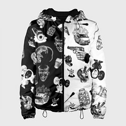 Куртка с капюшоном женская КРОВОСТОК ТАТУИРОВКИ ЧБ, цвет: 3D-черный