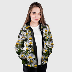 Куртка с капюшоном женская Ромашки, цвет: 3D-черный — фото 2