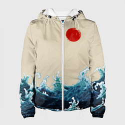 Куртка с капюшоном женская Японский Стиль Волны и Солнце, цвет: 3D-белый