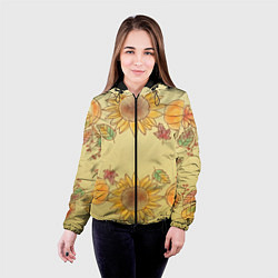 Куртка с капюшоном женская Подсолнухи тыквы, цвет: 3D-черный — фото 2