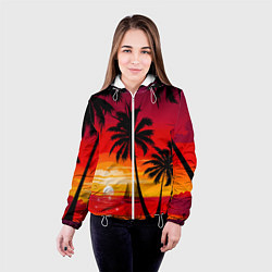 Куртка с капюшоном женская Гавайский закат, цвет: 3D-белый — фото 2