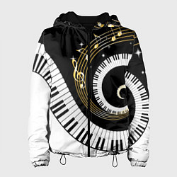 Куртка с капюшоном женская МУЗЫКАЛЬНЫЙ УЗОР, цвет: 3D-черный