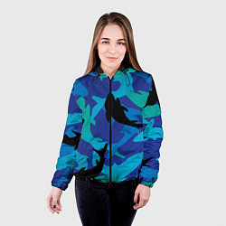 Куртка с капюшоном женская Акулы паттерн, цвет: 3D-черный — фото 2