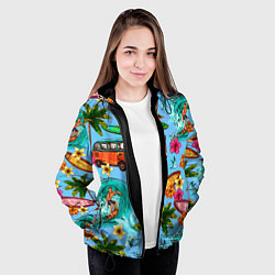 Куртка с капюшоном женская Пальмы, волны, серфинг, цвет: 3D-черный — фото 2