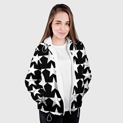 Куртка с капюшоном женская Белые звёзды на чёрном фоне, цвет: 3D-белый — фото 2