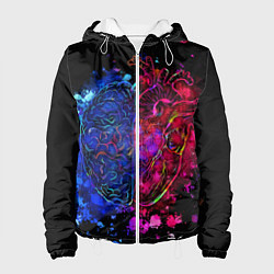 Куртка с капюшоном женская Сердце и мозг в неоне, цвет: 3D-белый