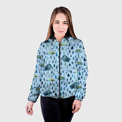 Куртка с капюшоном женская Дождливая осень Тучки и дождь, цвет: 3D-черный — фото 2