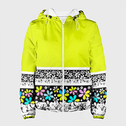 Куртка с капюшоном женская Яркий цветочный узор, цвет: 3D-белый