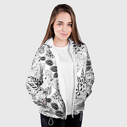 Куртка с капюшоном женская Черно-белый узор Тропики, цвет: 3D-белый — фото 2