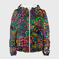 Куртка с капюшоном женская Кислотные узоры психоделика, цвет: 3D-белый