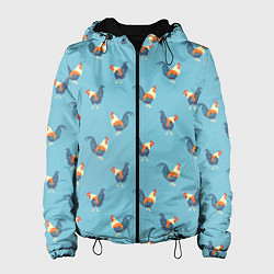 Куртка с капюшоном женская Петушки паттерн, цвет: 3D-черный