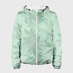 Куртка с капюшоном женская Зеленые листья, цвет: 3D-белый