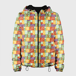 Куртка с капюшоном женская Музыкальные Ноты, цвет: 3D-черный