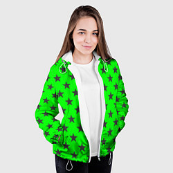 Куртка с капюшоном женская Звездный фон зеленый, цвет: 3D-белый — фото 2