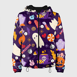 Куртка с капюшоном женская HALLOWEEN BTS BT21 PATTERN БТ21 БТС ХЕЛЛОУИН, цвет: 3D-черный