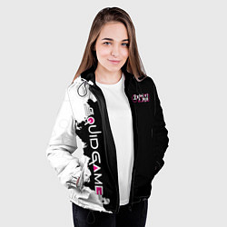 Куртка с капюшоном женская ИГРА В КАЛЬМАРА ЛОГО,БРЫЗГИ КРАСОК ЧБ, цвет: 3D-черный — фото 2