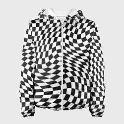 Куртка с капюшоном женская Черно-белая клетка Black and white squares, цвет: 3D-белый