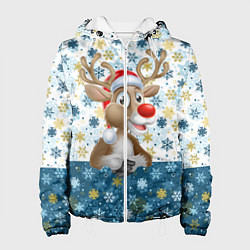 Куртка с капюшоном женская Весёлый Оленёнок, цвет: 3D-белый