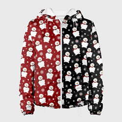 Куртка с капюшоном женская Снеговики, снежинки и снег, цвет: 3D-белый
