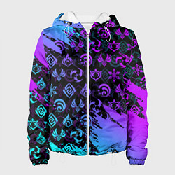 Куртка с капюшоном женская GENSHIN NEON PATTERN SYMBOL НЕОН ЭМБЛЕМЫ, цвет: 3D-белый