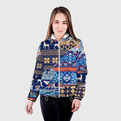 Куртка с капюшоном женская НОВОГОДНИЙ УЗОР ОЛЕНИ И МЕДВЕДИ НОВЫЙ ГОД 2022, цвет: 3D-белый — фото 2