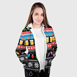 Куртка с капюшоном женская Новогодний пивной узор, цвет: 3D-белый — фото 2