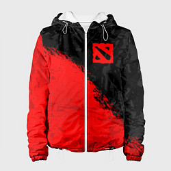 Куртка с капюшоном женская DOTA 2 RED LOGO, БРЫЗГИ КРАСОК, цвет: 3D-белый