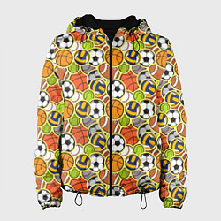 Куртка с капюшоном женская Спортивные Мячи, цвет: 3D-черный