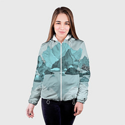 Куртка с капюшоном женская Голубой горный пейзаж с темно-серыми тенями, цвет: 3D-белый — фото 2