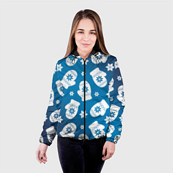 Куртка с капюшоном женская Новогодние варежки паттерн, цвет: 3D-черный — фото 2