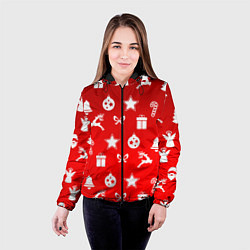 Куртка с капюшоном женская Новогодний узор красный градиент, цвет: 3D-черный — фото 2