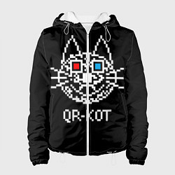 Куртка с капюшоном женская QR кот в стерео очках, цвет: 3D-белый