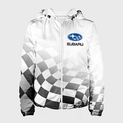 Куртка с капюшоном женская Subaru, Субару Спорт, Финишный флаг, цвет: 3D-белый