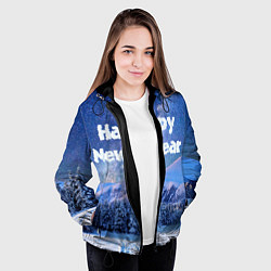 Куртка с капюшоном женская Космическая Зима Надпись Новый Год, цвет: 3D-черный — фото 2