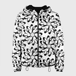 Куртка с капюшоном женская Чёрные цветы на белом, цвет: 3D-черный