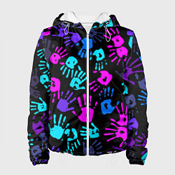 Куртка с капюшоном женская Следы неоновых рук, цвет: 3D-белый