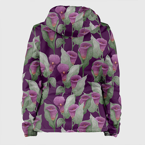 Женская куртка Фиолетовые каллы на темно фиолетовом фоне / 3D-Черный – фото 2