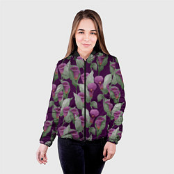 Куртка с капюшоном женская Фиолетовые каллы на темно фиолетовом фоне, цвет: 3D-черный — фото 2