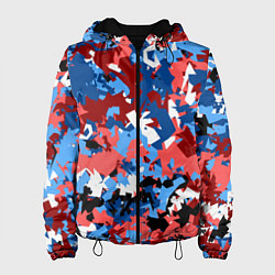 Куртка с капюшоном женская Красно-синий камуфляж, цвет: 3D-черный