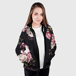 Куртка с капюшоном женская РОЗЫ И ПИОНЫ, цвет: 3D-черный — фото 2