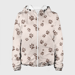 Куртка с капюшоном женская Бежевый паттерн лапки, цвет: 3D-белый
