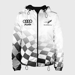 Куртка с капюшоном женская Audi Quattro, Ауди Кватро, Финишный флаг, цвет: 3D-черный